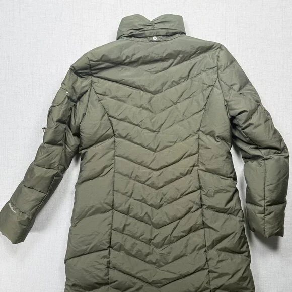 Eddie Bauer Long Puffer Down Coat Quilted Olive Green Nylon Blend Size L - Picture 2 of 9